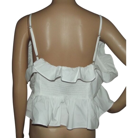 Express Cami Womens Size XL White Tie Ruffle Peplum Cropped top tank cotton crop - Picture 6 of 12